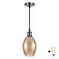 BRILAGI - LED-pendel på vajer RETRO GLASS 1xE27/60W/230V Ø 17 cm svart/rökbeige