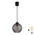 BRILAGI - LED-pendel på vajer RETRO GLASS 1xE27/60W/230V Ø 18 cm svart/rökgrå