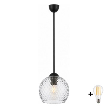 BRILAGI - LED-pendel på vajer RETRO GLASS 1xE27/60W/230V Ø 18 cm svart/rökgrå