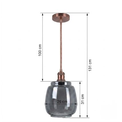 BRILAGI - LED-pendel på sladd RETRO GLASS 1xE27/60W/230V Ø 26 cm koppar/rökgrå