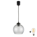 BRILAGI - LED-pendel på vajer RETRO GLASS 1xE27/60W/230V Ø25 cm svart/rökgrå