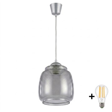BRILAGI - LED-pendel på vajer RETRO GLASS 1xE27/60W/230V Ø26 cm silver/rökgrå