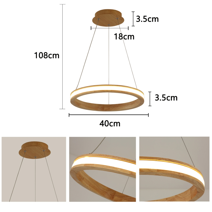 Brilagi - LED-pendel på vajer UMEA WOOD LED/30W/230V Ø 40 cm gummiträ