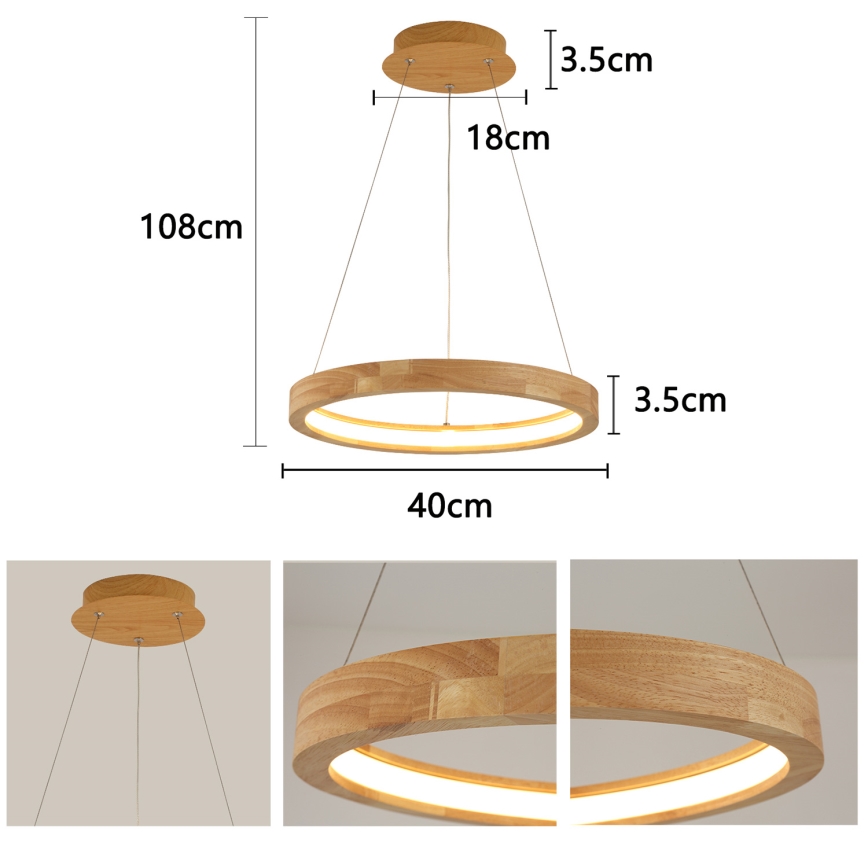 Brilagi - LED-pendel på vajer UMEA WOOD LED/30W/230V Ø40 cm trä