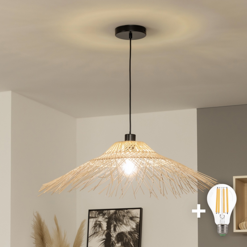Brilagi - LED-pendellampa CERIA BOHO på vajer, 1xE27/40W/230V, Ø 70 cm, bambu