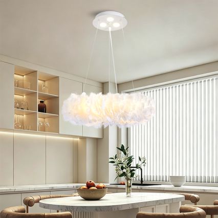 BRILAGI - LED-pendellampa FEATHER med vajerupphängning 3xE27/40W/230V + 3xLED/3W Ø 40 cm vit
