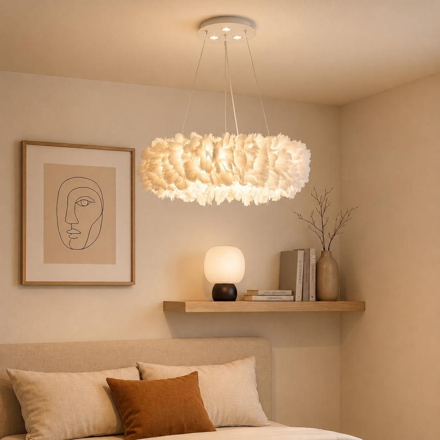 BRILAGI - LED-pendellampa FEATHER med vajerupphängning 3xE27/40W/230V + 3xLED/3W Ø 40 cm vit