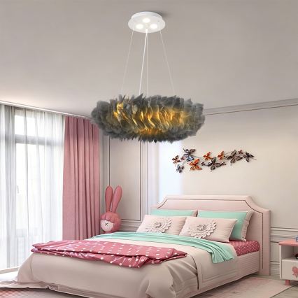 BRILAGI - LED-pendellampa med kabel FEATHER 3xE27/40W/230V + 3xLED/3W Ø 50 cm grå