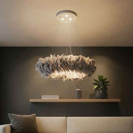 BRILAGI - LED-pendellampa med kabel FEATHER 3xE27/40W/230V + 3xLED/3W Ø 50 cm grå