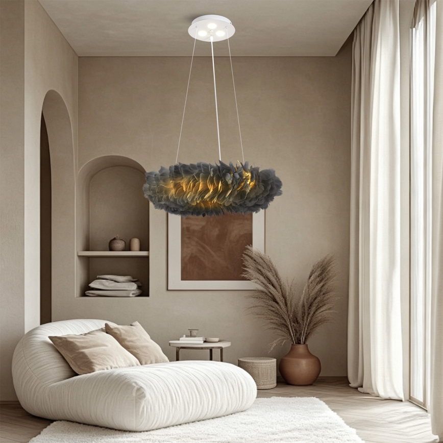 BRILAGI - LED-pendellampa med kabel FEATHER 3xE27/40W/230V + 3xLED/3W Ø 50 cm grå