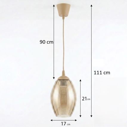 BRILAGI - LED-pendellampa med kabel RETRO GLASS 1xE27/60W/230V Ø 17 cm beige/rökfärgad