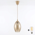 BRILAGI - LED-pendellampa med kabel RETRO GLASS 1xE27/60W/230V Ø 17 cm beige/rökfärgad