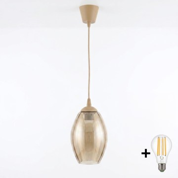 BRILAGI - LED-pendellampa med kabel RETRO GLASS 1xE27/60W/230V Ø 17 cm beige/rökfärgad