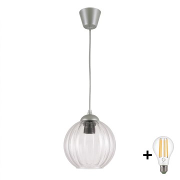 BRILAGI - LED-pendellampa med kabel RETRO GLASS 1xE27/60W/230V Ø 18 cm silver/klart glas