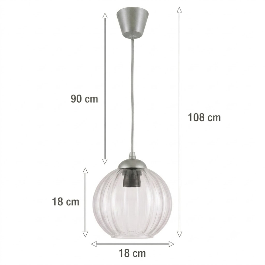 BRILAGI - LED-pendellampa med kabel RETRO GLASS 1xE27/60W/230V Ø 18 cm silver/klart glas