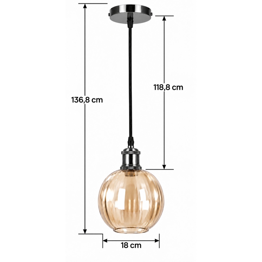 BRILAGI - LED pendellampa på vajer RETRO GLASS 1xE27/60W/230V Ø 18 cm svart/rökbrun