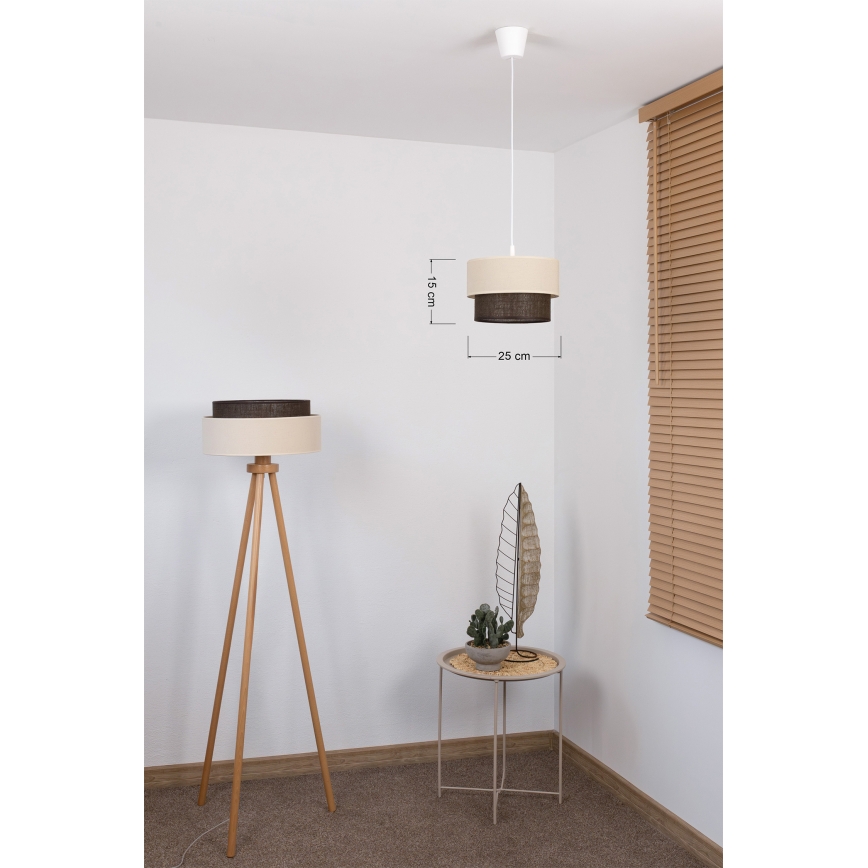 Brilagi - LED-pendellampa med sladd BOHO STYLE 1xE27/15W/230V Ø 25 cm krämfärgad/brun
