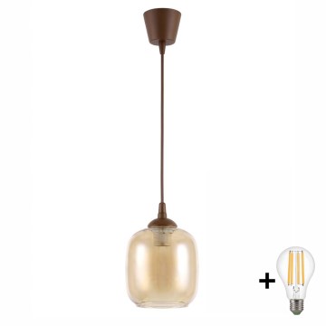 BRILAGI - LED pendellampa med sladd RETRO GLASS 1xE27/60W/230V Ø 14 cm brun/rökbrun