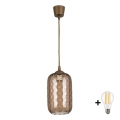 BRILAGI - LED-pendellampa med sladd RETRO GLASS 1xE27/60W/230V Ø 14 cm brun//rökbrun