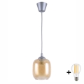 BRILAGI - LED-pendellampa med sladd RETRO GLASS 1xE27/60W/230V Ø 14 cm silver/rökbrun