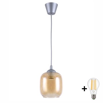 BRILAGI - LED-pendellampa med sladd RETRO GLASS 1xE27/60W/230V Ø 14 cm silver/rökbrun