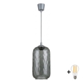 BRILAGI - LED-pendellampa med sladd RETRO GLASS 1xE27/60W/230V Ø 14 cm silver/rökgrå