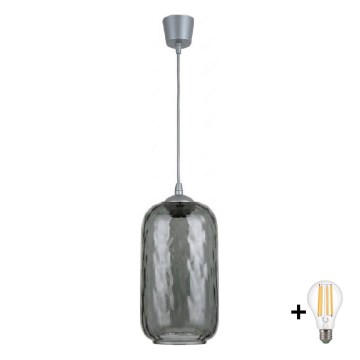 BRILAGI - LED-pendellampa med sladd RETRO GLASS 1xE27/60W/230V Ø 14 cm silver/rökgrå