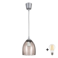BRILAGI - LED-pendellampa med sladd RETRO GLASS 1xE27/60W/230V Ø 17 cm silver/rökbeige