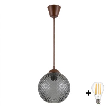 BRILAGI - LED-pendellampa med sladd RETRO GLASS 1xE27/60W/230V Ø 18 cm brun/rökgrå