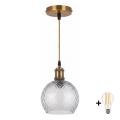 BRILAGI - LED-pendellampa med sladd RETRO GLASS 1xE27/60W/230V Ø 25 cm guld/rökgrå