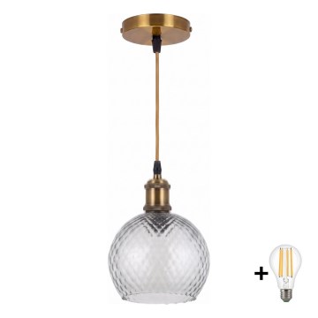 BRILAGI - LED-pendellampa med sladd RETRO GLASS 1xE27/60W/230V Ø 25 cm guld/rökgrå