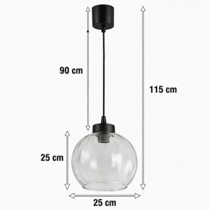 BRILAGI - LED-pendellampa med sladd RETRO GLASS 1xE27/60W/230V Ø 25 cm svart/klar