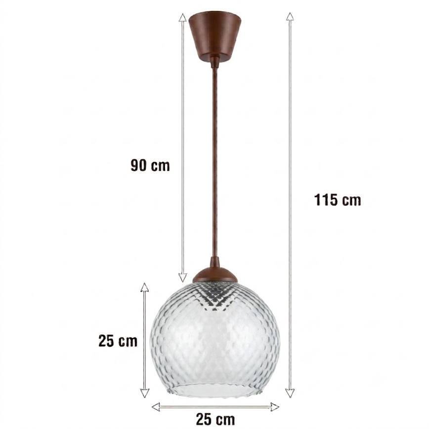 BRILAGI - LED-pendel på vajer RETRO GLASS 1xE27/60W/230V Ø 25 cm brun/rökgrå