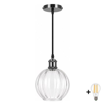 BRILAGI - LED pendellampa med vajer RETRO GLASS 1xE27/60W/230V Ø 18 cm svart/klar