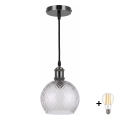 BRILAGI - LED-pendellampa med vajer RETRO GLASS 1xE27/60W/230V Ø 25 cm svart/rökgrå