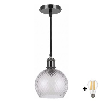 BRILAGI - LED-pendellampa med vajer RETRO GLASS 1xE27/60W/230V Ø 25 cm svart/rökgrå