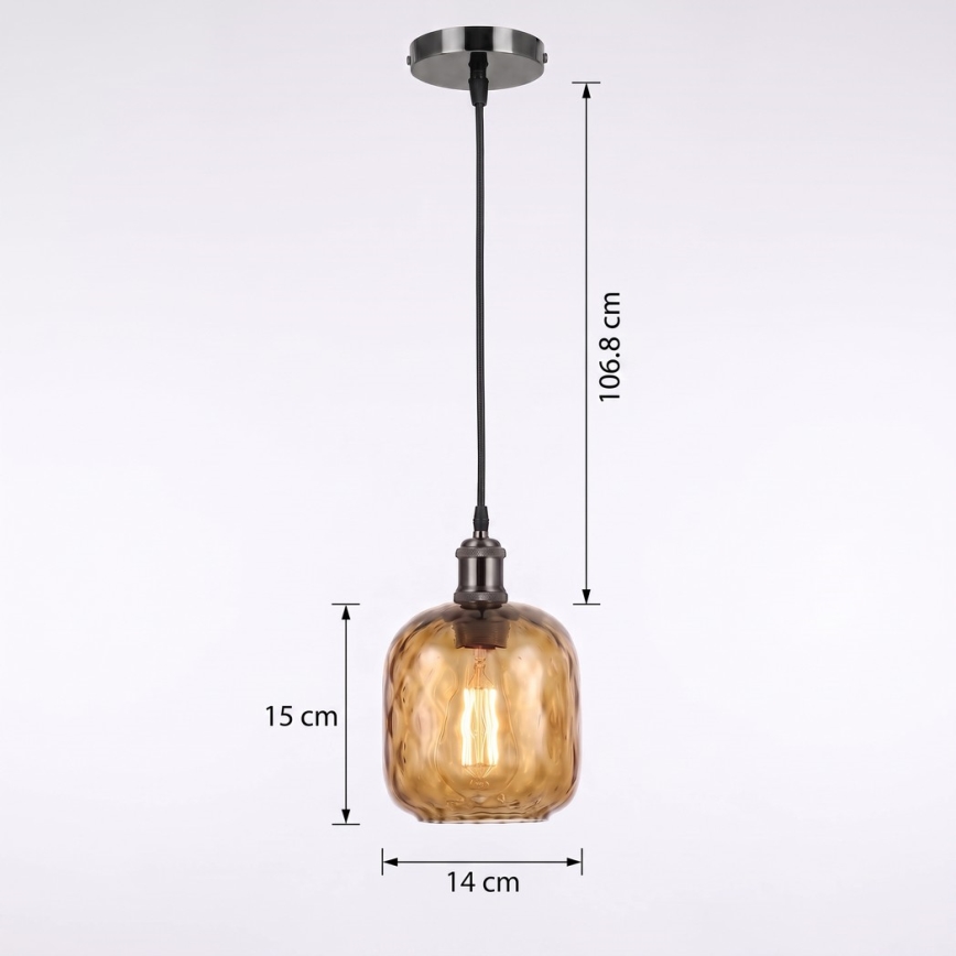 BRILAGI - LED-pendellampa på kabel RETRO GLASS 1xE27/60W/230V Ø 14 cm svart/rökbrun