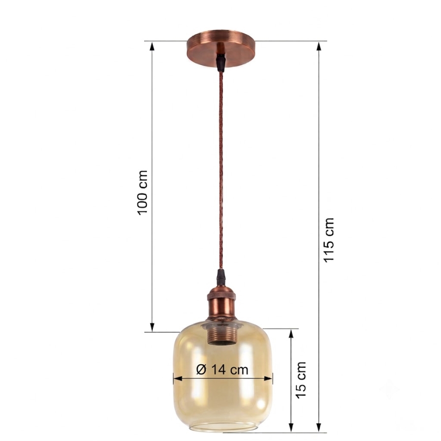 BRILAGI - LED-pendel på sladd RETRO GLASS 1xE27/60W/230V Ø 14 cm koppar/rökbrun