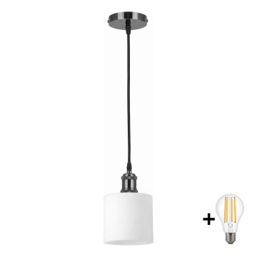 BRILAGI - LED-pendellampa på kabel RETRO GLASS 1xE27/60W/230V Ø 10 cm svart/vit
