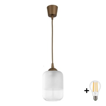 BRILAGI - LED-pendellampa på kabel RETRO GLASS 1xE27/60W/230V Ø 14 cm brun/vit