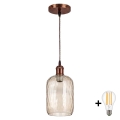 BRILAGI - LED pendellampa på kabel RETRO GLASS 1xE27/60W/230V Ø 14 cm koppar/rökbrun
