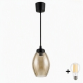 BRILAGI - LED pendellampa på kabel RETRO GLASS 1xE27/60W/230V Ø 17 cm svart/rökbeige