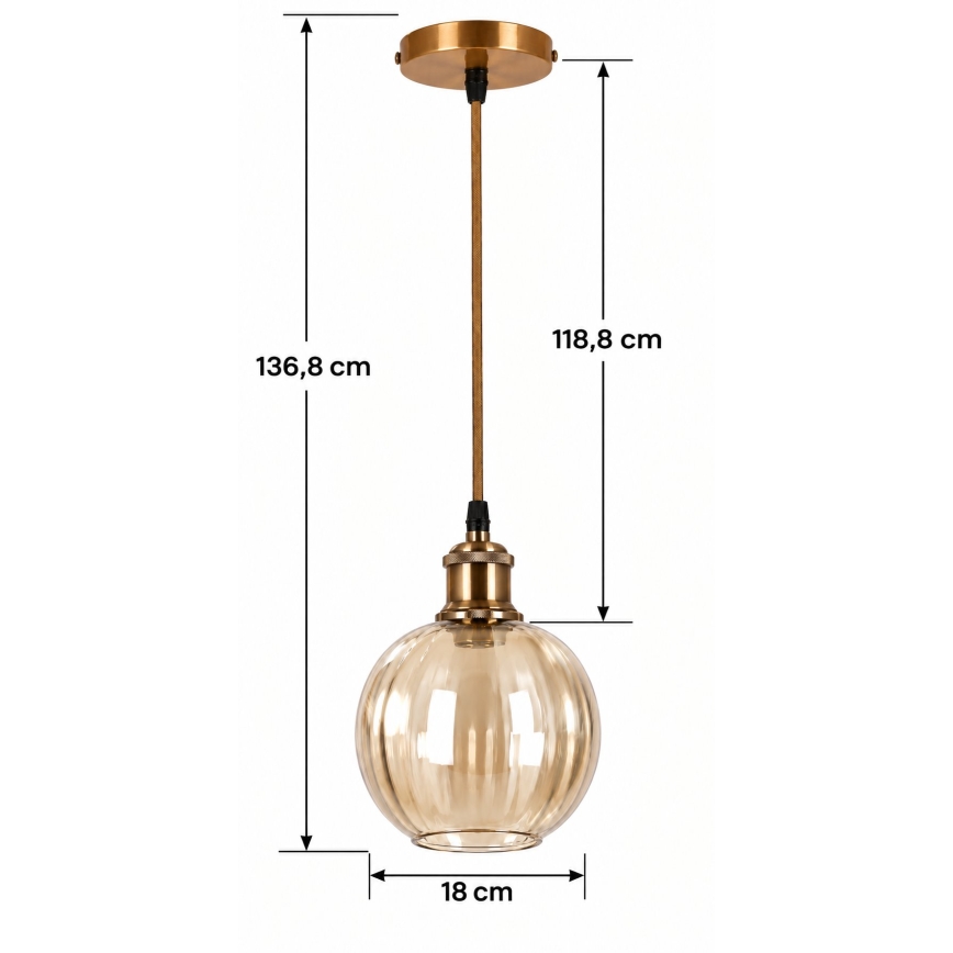 BRILAGI - LED-pendellampa på sladd RETRO GLASS 1xE27/60W/230V Ø 18 cm guld/rökbrun