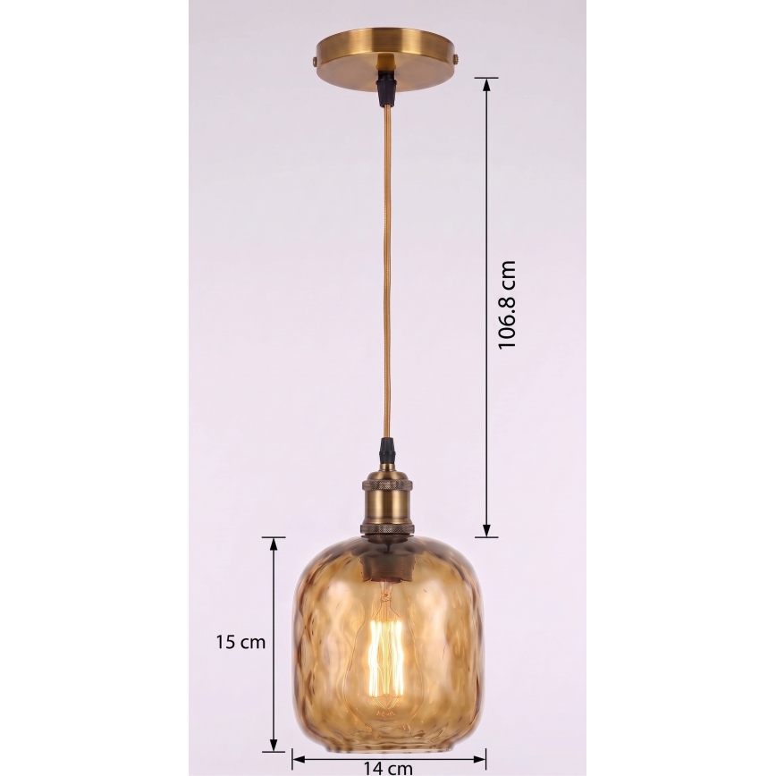 BRILAGI - LED pendel på kabel RETRO GLASS 1xE27/60W/230V Ø 14 cm guld/rökbrun