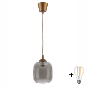 BRILAGI - LED-pendellampa på sladd RETRO GLASS 1xE27/60W/230V Ø 14 cm brun/rökgrå
