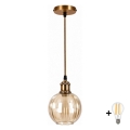 BRILAGI - LED-pendellampa på sladd RETRO GLASS 1xE27/60W/230V Ø 18 cm guld/rökbrun
