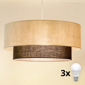 Brilagi - LED pendellampa på vajer BOHO STYLE 3xE27/15W/230V Ø 60 cm krämvit/brun