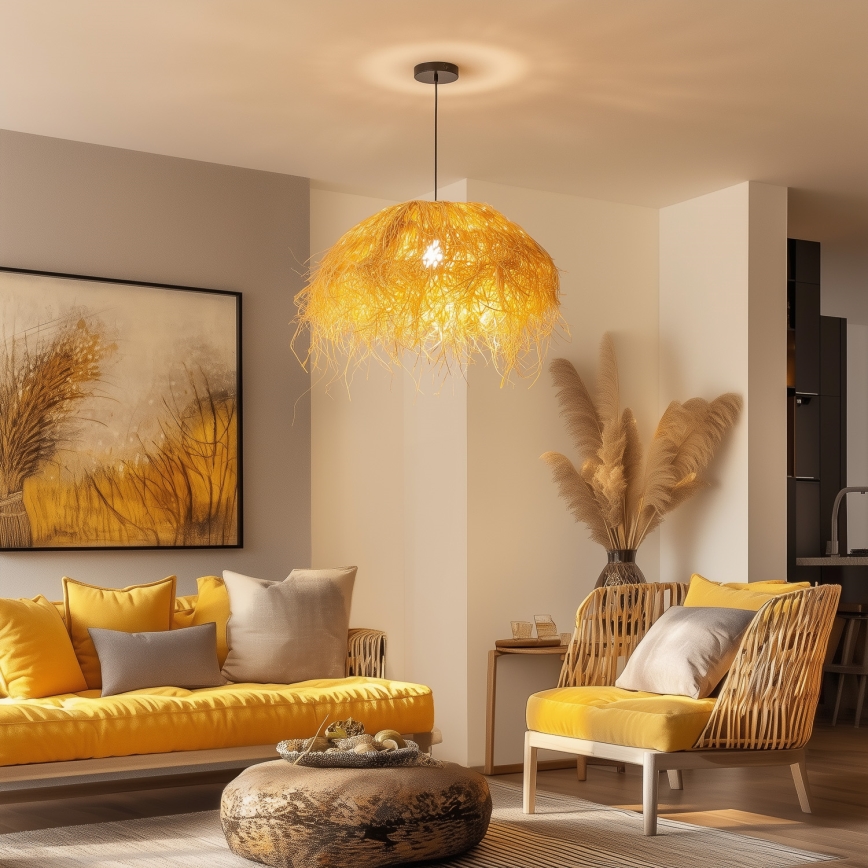 Brilagi - LED-pendellampa på vajer CERIA BOHO 1xE27/40W/230V Ø 60 cm raffia