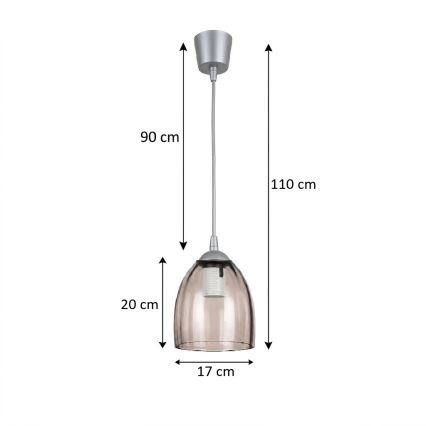 BRILAGI - LED-pendellampa med sladd RETRO GLASS 1xE27/60W/230V Ø 17 cm silver/rökbeige