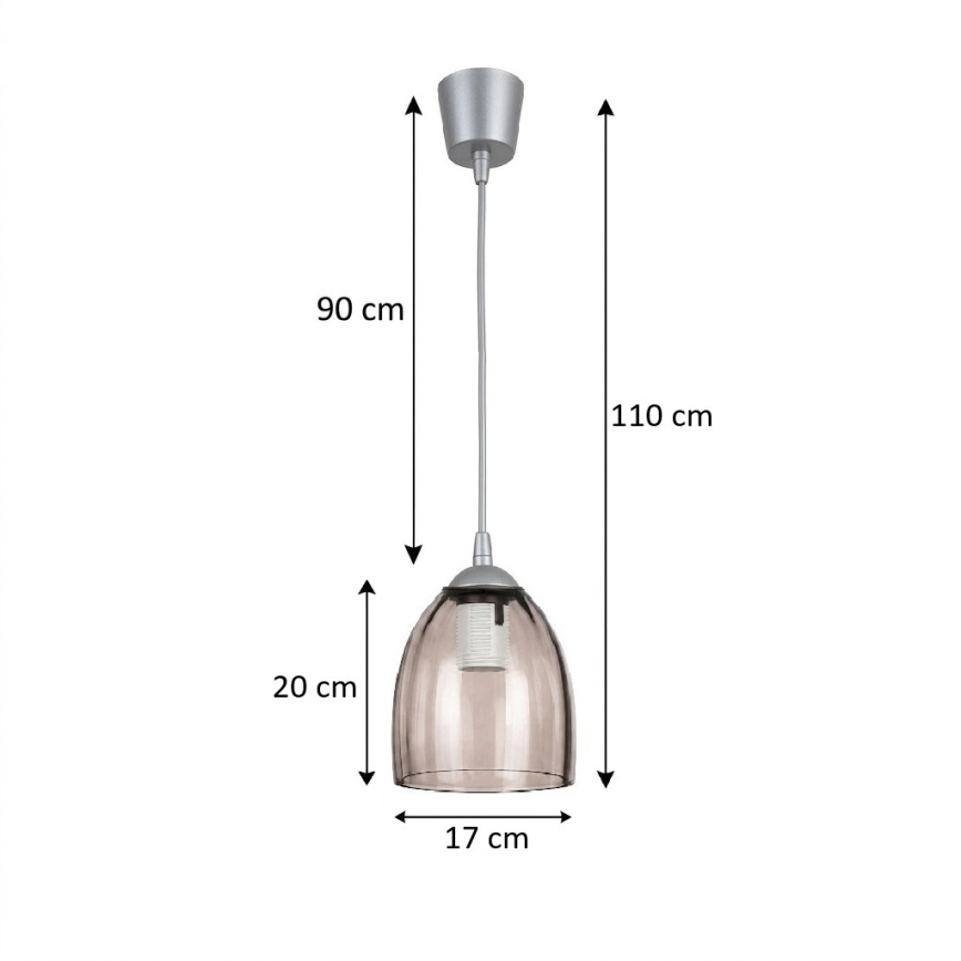 BRILAGI - LED-pendellampa med sladd RETRO GLASS 1xE27/60W/230V Ø 17 cm silver/rökbeige